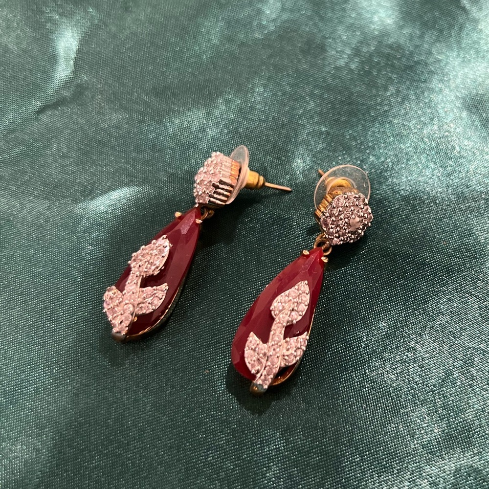 Crystal & Ruby Floral Teardrop Earrings Set